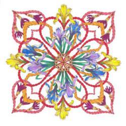 Celtic Hearts with Irises<br>
Deborah K. Snider, copyright 2005<br>
Archival Markers<br>
Original Artwork in Private Collection<br>
Giclees available, $150 unframed<br>
Giclee image size 13.5 x 13.5 inches Celtic Hearts with Irises