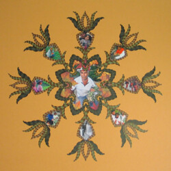 Agroecology (photos used with permission)<br>
Deborah K. Snider, copyright 2004<br>
Mixed-Media Collage, Micron Markers, Photos<br>
30 x 30 inches<br>
Available: $1,000 (20% to Heifer International) Agroecology