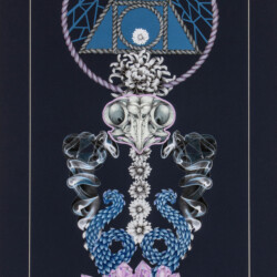 Elemental Totem: Spirit<br>
Deborah K. Snider, copyright 2016<br>
Mixed-Media Collage, Markers, Fabric<br>
18 x 32 inches<br>
Available: $2,500 (20% to Honor the Earth) Elemental Totem: Spirit