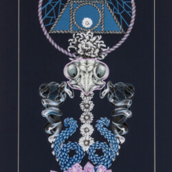 Elemental Totem: Spirit<br>
Deborah K. Snider, copyright 2016<br>
Mixed-Media Collage, Markers, Fabric<br>
18 x 32 inches<br>
Available: $2,500 (20% to Honor the Earth) Elemental Totem: Spirit