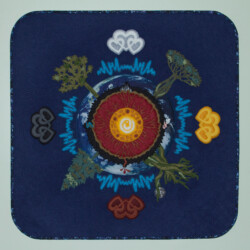 Love Your Mother: Gaia's Gifts<br>
Deborah K. Snider, copyright 2018<br>
Art Quilt with Felt Appliqué and Swarovski Crystals<br>
32 x 32 inches<br>
Available: $2,500 (20% to The Climate Reality Project) Love Your Mother: Gaia's Gifts