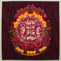 <b>Cosmic Egg or Tara's Altar</b><br>
Deborah K. Snider, copyright 2005<br>
Art Quilt with Original Batik<br>
27 x 27 inches<br>
Available: $1,000 (20% to the Shambhala Mountain Center) Cosmic Egg