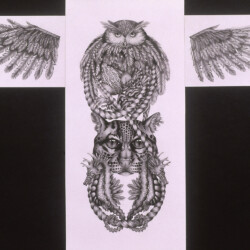 Totem I: Familiar Spirits<br>
Deborah K. Snider, copyright 1992<br>
Graphite<br>
40 x 42 inches<br>
Private Collection Totem I: Familiar Spirits
