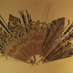 Fandango III<br>
Deborah K. Snider, copyright 1983<br>
Mixed-Media Collage, Graphite, Colored Pencil, Ribbon, Wire<br>
19 x 24 inches<br>
Private Collection<br> Fandango III