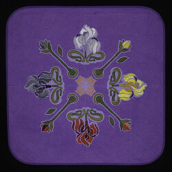 Iris Medicine Wheel<br>
Deborah K. Snider, copyright 2020<br>
Wool Felt Art Quilt<br>
28 x 28 inches<br>
Private Collection (gift) Iris Medicine Wheel