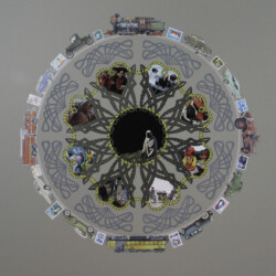 Transportation (photos used with permission)<br>
Deborah K. Snider, copyright 2006<br>
Mixed-Media Collage, Graphite, Markers, Photographs<br>
31 x 31 inches<br>
Available: $1,000 (20% to Climate Reality Project) Transportation