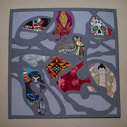 Tradition: Indigenous<br>
Deborah K. Snider, copyright 2021<br>
Miniature Art Quilt<br>
12 x 12 inches<br>
Available $300 (20% to Agencies Supporting Indigenous Rights) Tradition: Indigenous