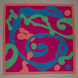 Passion: Sizzle<br>
Deborah K. Snider, copyright 2021<br>
Miniature Art Quilt<br>
12 x 12 inches<br>
Available: $300 (20% to The Climate Reality Project) Passion: Sizzle