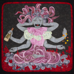 Illusion: Seen, But Not Heard<br>
Deborah K. Snider, copyright 2021<br>
Miniature Art Quilt<br>
12 x 12 inches<br>
Available: $300 (20% to Time's Up Legal Defense Fund) Illusion: Seen, But Not Heard