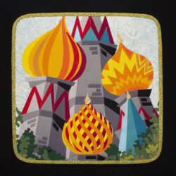 Strata: Onions<br>
Deborah K. Snider, copyright 2021<br>
Miniature Art Quilt<br>
12 x 12 inches<br>
Available: $300 (20% to Human Rights Watch) Strata: Onions