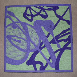 Refuge: Spoonbill's Haven<br>
Deborah K. Snider, copyright 2021<br>
Miniature Art Quilt<br>
12 x 12 inches<br>
Available: $300 (20% to The Climate Reality Project) Refuge: Spoonbill's Haven